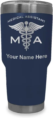 Miniatura 79 de LaserGram Taza aislada al vacío de 20 onzas, asistente médico MA, grabado personalizado incluido (rosa)