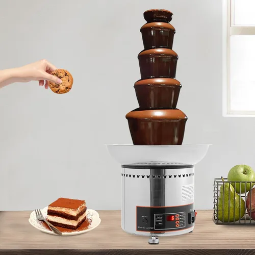 Miniatura 8 de Fuente de fondue de chocolate de 5 niveles, calentador eléctrico de acero inoxidable para derretir chocolate, máquina de fusión calentada, capacidad