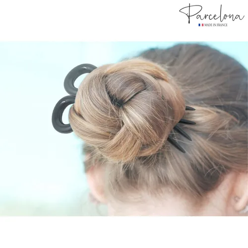 Miniatura 3 de Parcelona Juego de 3 horquillas de celuloide ondulado en forma de U para el cabello, estilo moño para mujer, a la moda, flexible, duradero