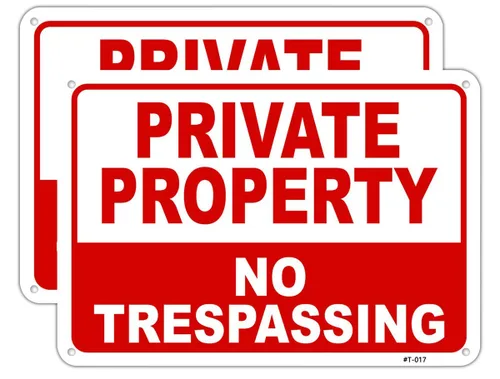 Señales grandes de "No Trespasing" de metal de propiedad privada de 10 x 14 pulgadas, impresión de tinta UV de aluminio, duradero/resistente a la