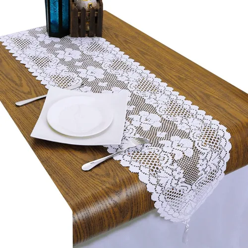 Miniatura 11 de rockcloud Camino de mesa de encaje para decoración de banquetes de boda, decoración de mesa de fiesta de Navidad, blanco, 13 x 70 pulgadas White E
