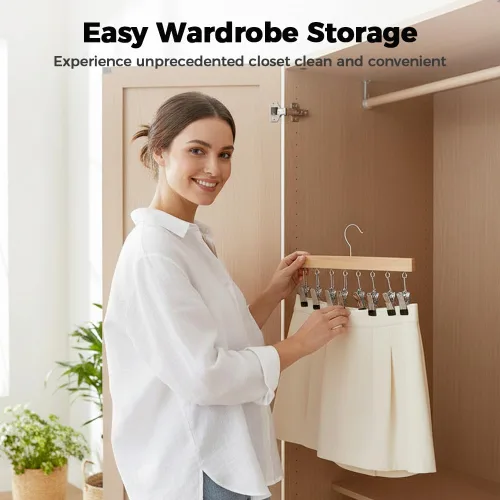 Miniatura 6 de Organizador de leggings para armario, perchas para pantalones con 10 clips, ahorro de espacio para ropa y sombreros, organizador colgante de armario