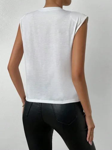 Miniatura 2 de SOLY HUX Camiseta sin mangas con cuentas de perlas para mujer, cuello redondo, camisetas de verano