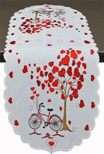 Creative Linens Camino de mesa bordado de corazones rojos, manteles para el día de San Valentín, día de la madre, boda, decoración de aniversario