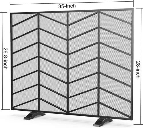 Miniatura 6 de Fire Beauty Panel único de chimenea de hierro forjado con malla de zigzag, protector contra chispas de fuego para sala de estar, decoración