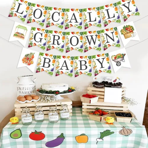Miniatura 3 de Cartel de baby shower cultivado localmente, pancarta de verduras y frutas, decoración de baby shower para niños y niñas