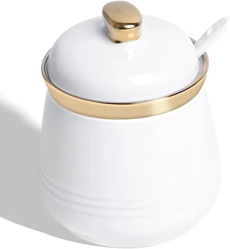 Miniatura 11 de Azucarero de 12 oz con tapa y cuchara, tarro de azúcar de cerámica simple, contenedor de azúcar, dispensador de azúcar, accesorios de barra de café