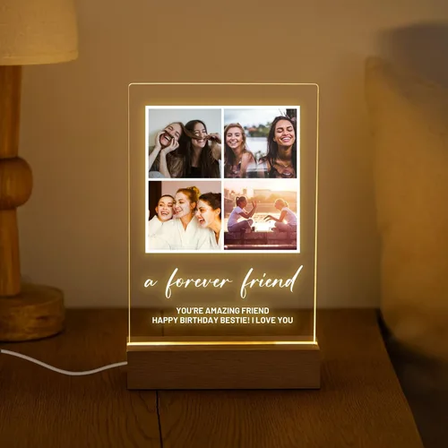 Miniatura 6 de Placa de fotos personalizada con soporte de luz LED de madera, acrílico, regalo para mejor amiga para ella, regalo para él, collage de fotos