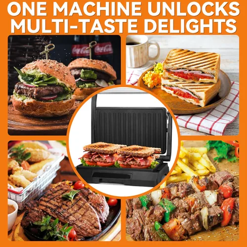 Miniatura 4 de Baker's Friend Prensa Eléctrica Mini para Panini de 2 Rebanadas, Prensa Parrilla para Panini Sandwichera Eléctrica para Panqueques y Huevos, Bandeja