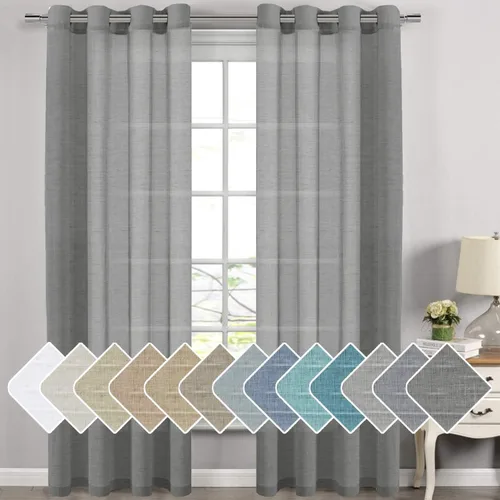 Miniatura 95 de H.VERSAILTEX Cortinas de 96 pulgadas de largo, cortinas de lino/cortinas transparentes de mezcla de lino natural/paneles/cortinas para sala