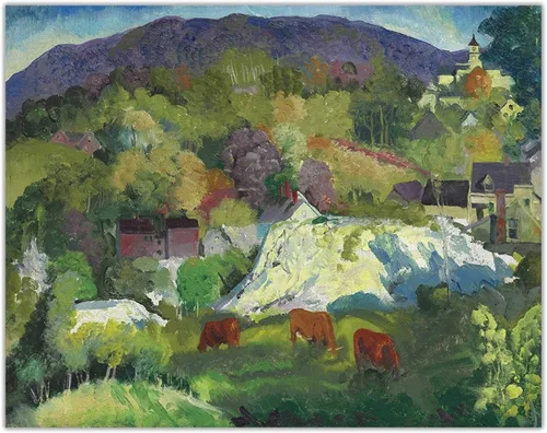 Impresiones en lienzo George Bellows "Village on the Hill" lienzo arte de la pared sala de estar decoración del hogar imagen 7.9x9.8 in sin marco