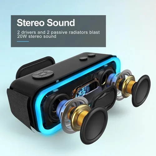 Miniatura 2 de DOSS Bocina SoundBox Pro Bluetooth inalámbrica portátil con sonido estéreo de 20 W, bajos adicionales activos, conexión inalámbrica estéreo, luces