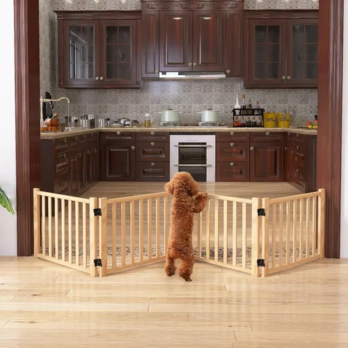 Miniatura 9 de YOCAN Puertas independientes de madera no pintadas para perros, para la casa, puertas, escaleras, vallas de madera para perros para interiores