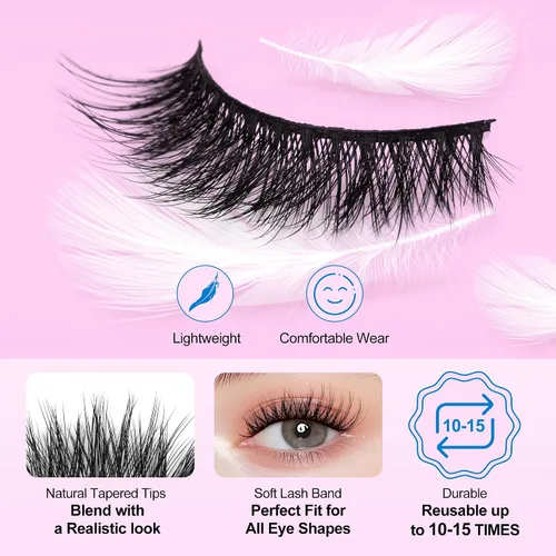 Miniatura 4 de Pestañas de Aspecto Natural Pestañas Postizas - BEPHOLAN Pestañas Postizas 3D Súper Esponjosas Pestañas Postizas Banda Transparente Pestañas Wispy