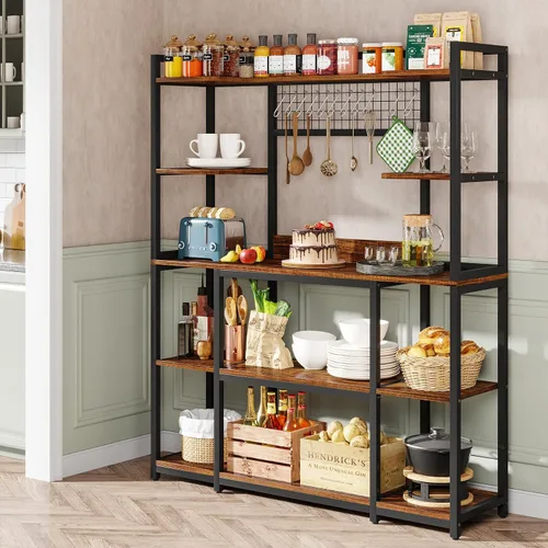 Miniatura 9 de Tribesigns Estante Grande para Panaderos, Aparador de Cocina de 55" de Ancho Soporte para Microondas con 11 Ganchos, Estante de Panadero de 5