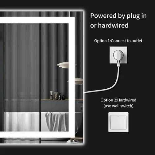 Miniatura 5 de Espejo de baño LED de 30 x 48 pulgadas con luces, regulable, antivaho, espejo de tocador de baño para pared, retroiluminado + luz frontal, función