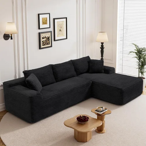 Miniatura 43 de Sofá seccional sin costuras de 108" en forma de L para sala de estar, cómodo sofá de corduroy con chaise, amplios reposabrazos, asiento profundo
