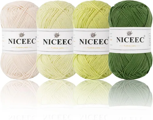 Miniatura 45 de NICEEC 4 madejas de hilo de algodón suave para bebé, 4 capas, manualidades DIY, peso fingering, hilo para manta para ganchillo y tejido, total 700