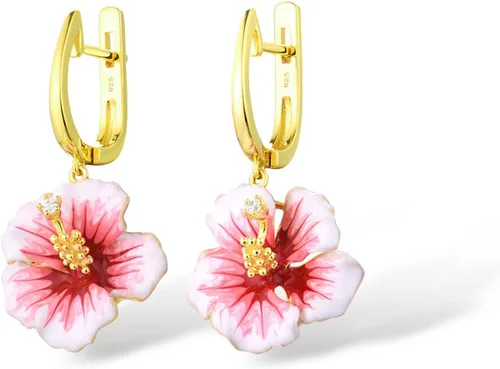 Miniatura 2 de Santuzza - Pendientes de plata de ley con flores esmaltadas y gemas de plata esterlina