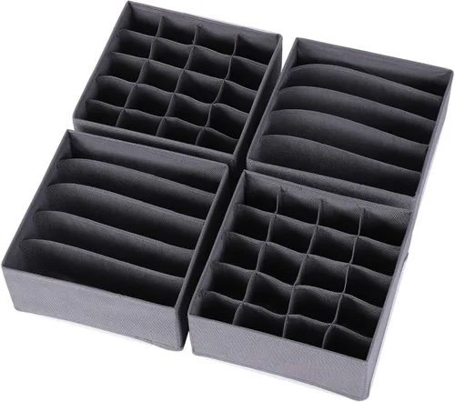 DIOMMELL Paquete de 4 cajas de almacenamiento de tela plegables para armario, aparador, cajón, cestas de tela, contenedores divisores para ropa,