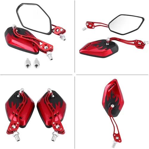 Miniatura 5 de 1 par 0.315 in 0.394 in universal motocicleta retrovisor espejos scooter aluminio llama patrón espejo vista lateral (rojo)