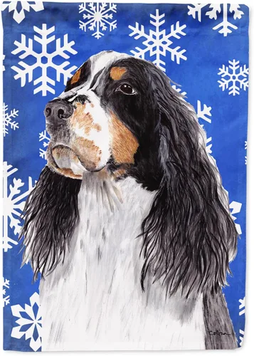 Miniatura 208 de Caroline's Treasures SC9374GF Bulldog English Snow flakes Holiday Garden Flag Buzón Bandera decorativa para patio exterior, patio, obras de arte