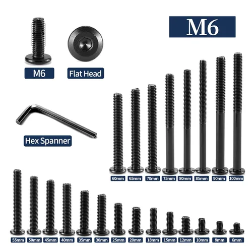 Miniatura 3 de M6 x 60mm 10 piezas de tornillos de cabeza plana con casquillo hexagonal, acero inoxidable 304 18-8, rosca completa, óxido negro de SG TZH