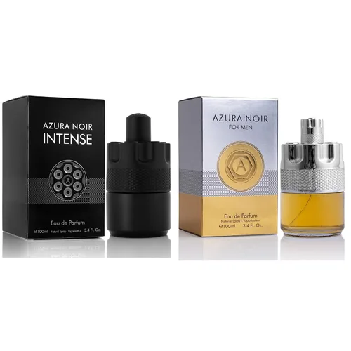 Miniatura 19 de Set de regalo de perfume para hombre, EDP, paquete de 2 (3.4 oz / 3.4 fl oz cada uno), Amazing Code Gold, AQUA DE EP BLUE, ámbar picante y azul