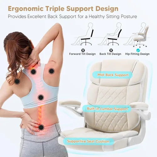 Miniatura 3 de SEATZONE Silla de escritorio de oficina cómoda con reposabrazos abatibles, cómoda silla de escritorio ejecutiva de terciopelo con respaldo medio