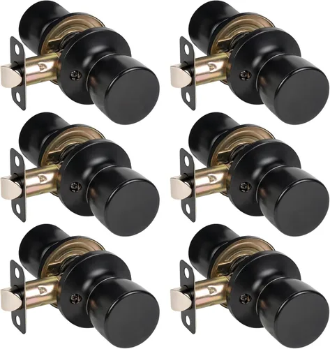 Miniatura 16 de HOSOM - Paquete de 1 perilla de puerta con cerradura y llave, perillas de puerta exterior color negro mate para dormitorio y baño, perilla de puerta