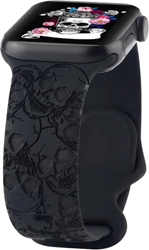Miniatura 10 de Correa de silicona grabada compatible con Apple Watch de 1.496 pulgadas, 1.575 pulgadas, 1.614 pulgadas, bonita correa deportiva impresa con láser