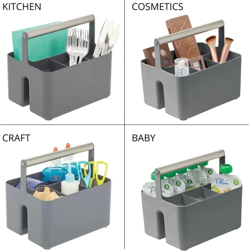 Miniatura 6 de mDesign Organizador de plástico para ducha, cesta dividida, asa de metal para baño, dormitorio, cocina, sostiene jabón, champú, acondicionador