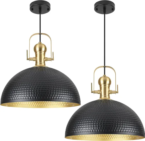 Miniatura 16 de Paquete de 1 lámpara colgante dorada de 16 pulgadas, luz colgante de cúpula grande martillada, luces colgantes industriales de granja para isla