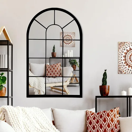Miniatura 2 de HQiJun Espejo de ventana arqueado negro, espejos de pared decorativos de granja para sala de estar, dormitorio, entrada, tocador de baño, repisa