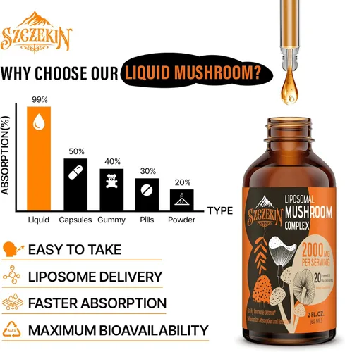 Miniatura 3 de Gotas de complejo liposomal de hongos 2000 MG – 20 extractos de hongos orgánicos – Fórmula líquida avanzada para inmunidad, función cognitiva