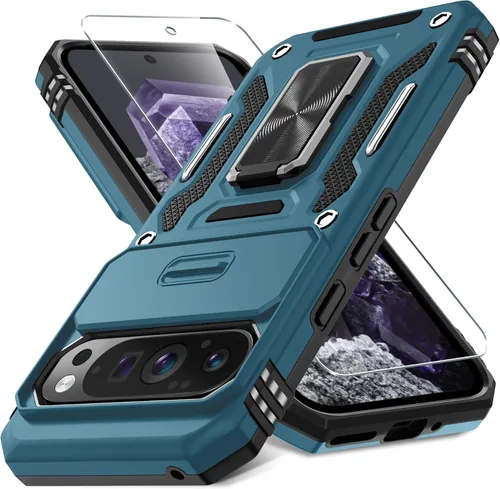 Miniatura 14 de DEERLAMN Funda para Google Pixel 8 con cubierta deslizante para cámara + protector de pantalla (1 paquete), soporte de anillo giratorio grado
