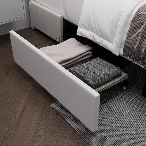 Miniatura 6 de Keyluv Marco de Cama Queen con Cabecero de Luces LED RGB y 2 Cajones de Almacenamiento, Plataforma Inteligente Moderna Tapizada de Cuero Sintético