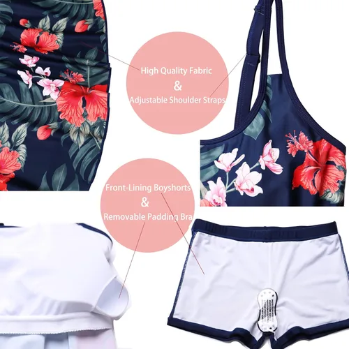 Miniatura 5 de Omichic Trajes de baño para mujer tankini para dos piezas blusa sin mangas con pantalones cortos