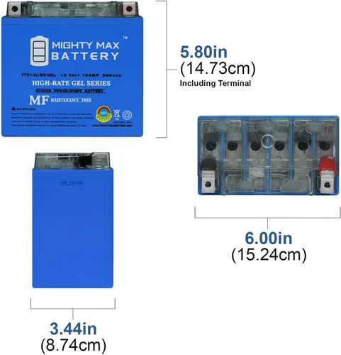 Miniatura 2 de Mighty Max Battery YTX14L-BS GEL 12V 12Ah Batería para Buell 1125CC 1125R, 1125CR 08-10