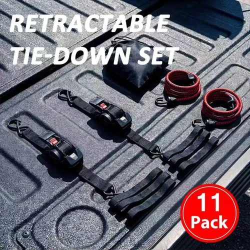 Miniatura 8 de Correas de trinquete retráctiles (paquete de 2) – 1 pulgada x 10 pies resistentes con retracción automática, ganchos de bloqueo de seguridad y 1650