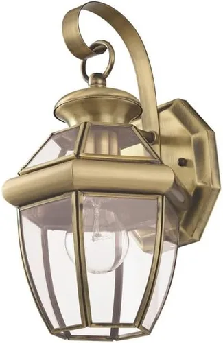 Miniatura 2 de Livex Lighting 2051-01 Monterey 1 Lámpara de pared exterior con acabado de latón antiguo, acabado en latón macizo con vidrio biselado transparente