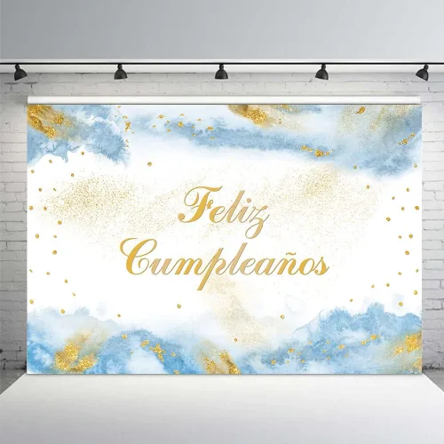 Miniatura 10 de MEHOFOND Telón de fondo de feliz cumpleaños de 7 x 5 pies para niño, fiesta mexicana, suministros de decoración de fiesta de feliz cumpleaños, Azul