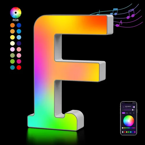 Miniatura 29 de OJQ Letras LED Iluminadas con Música Sincronizada de Letras del Alfabeto Coloridas - Luz de Dormitorio con Cambio de Color - Regalos de Cumpleaños