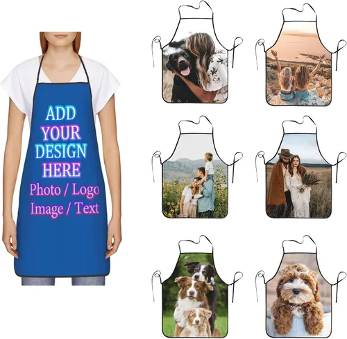 Miniatura 10 de Delantal de cocina personalizado con logotipo de texto fotográfico, delantal unisex personalizado para camarero de restaurante para hornear barbacoa