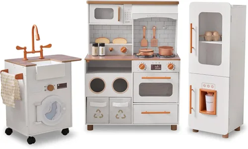 Miniatura 10 de Teamson Kids Little Chef Atlanta - Cocina modular grande de madera para jugar con características interactivas y realistas, y 17 accesorios