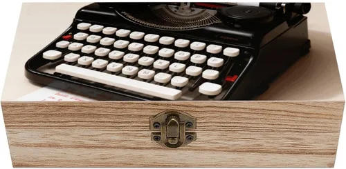 Vintage Typewriter Wooden Storage Box Wooden Keepsake Box with Hinged Lid Vintage Rustic Chest Wood Jewelry Boxes for Jewelry, Photos, Memorabilia,