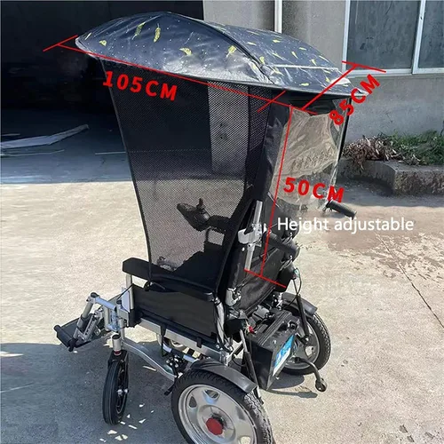 Miniatura 2 de Toldo para silla de ruedas eléctrica, toldo ajustable para silla de ruedas, cubierta de lluvia, gasa lateral, transpirable, resistente a los rayos