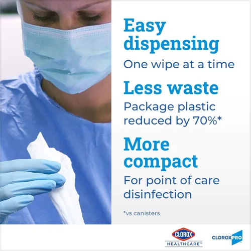 Miniatura 5 de Clorox Healthcare Toallitas desinfectantes limpiadoras de peróxido de hidrógeno, 12 x 11 pulgadas, repuesto para cubo, 185