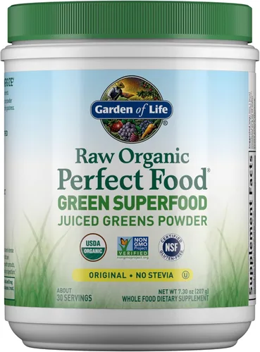 Garden of Life Raw Organic Perfect Food Green Superfood - Polvo de Verduras Verdes Prensadas en Jugo - Original Sin Stevia, 30 Porciones, Sin OGM,