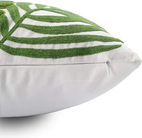 Miniatura 4 de Fundas de almohada bordadas de 18 x 18 pulgadas, decoración del hogar, diseño de hojas verdes tropicales, para sofá, 100% algodón, lona de algodón